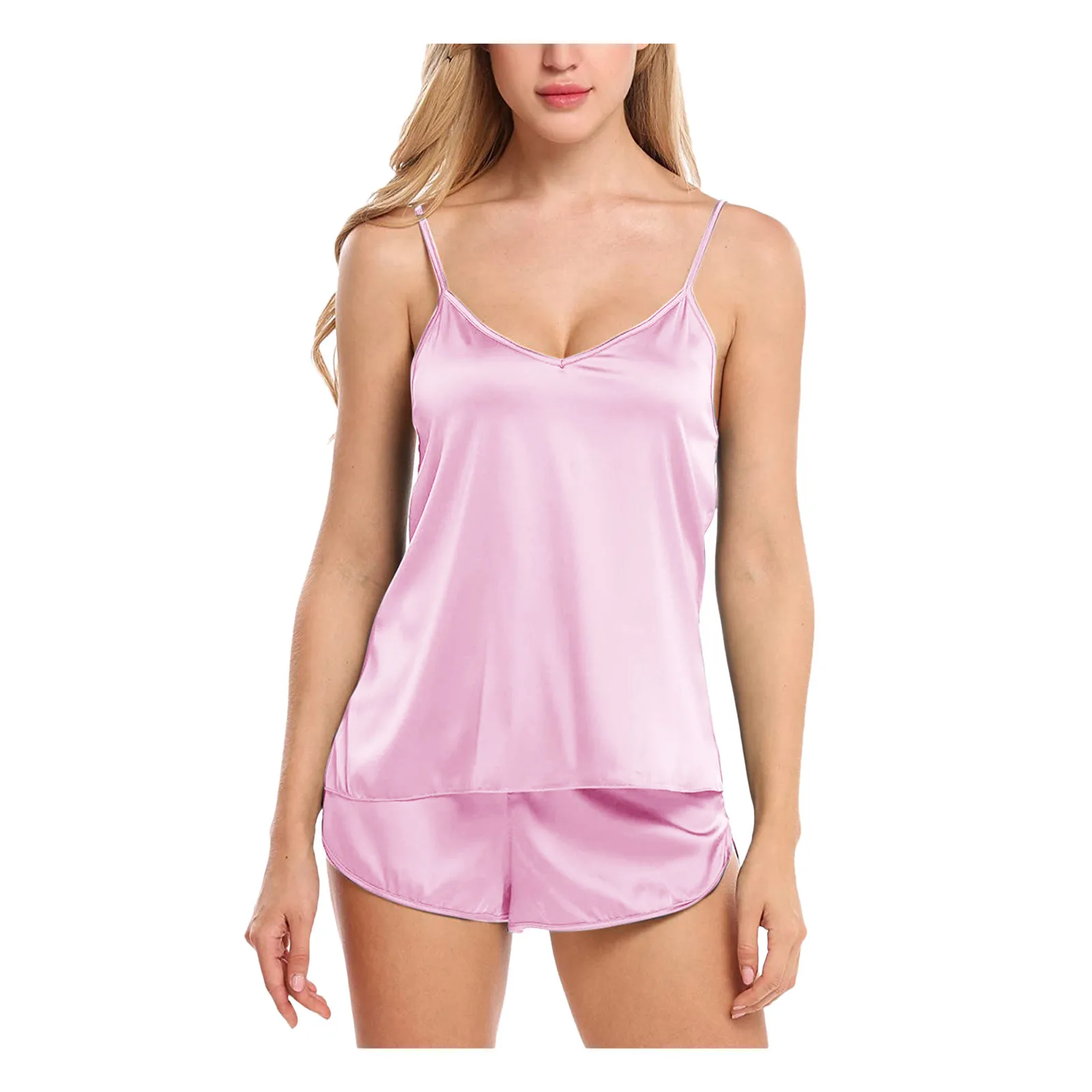 

Women Fashion Sexy Nightgown Set Suspender Solid Color Two Piece Satin Pajamas Sleepwears Comfortable Nightdress Panties