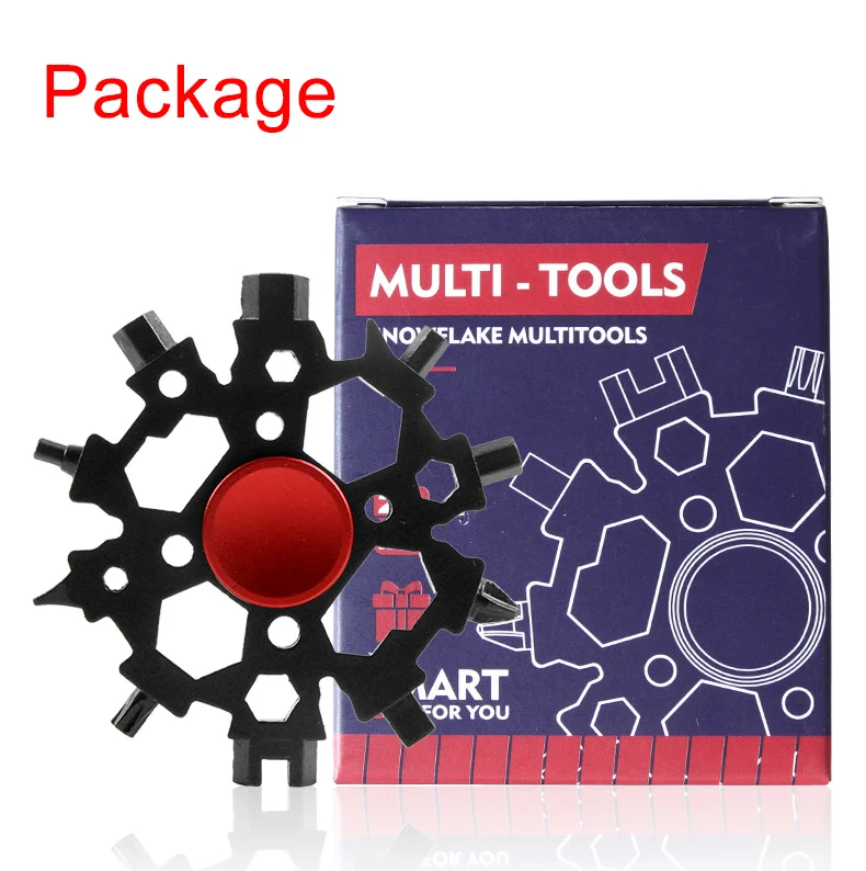 Ключ-снежинка мультиинструмент 23 в 1 с функцией спиннера-антистресс, открывалкой и отверткой крестовой/плоской, из нержавеющей стали в подарочной упаковке.