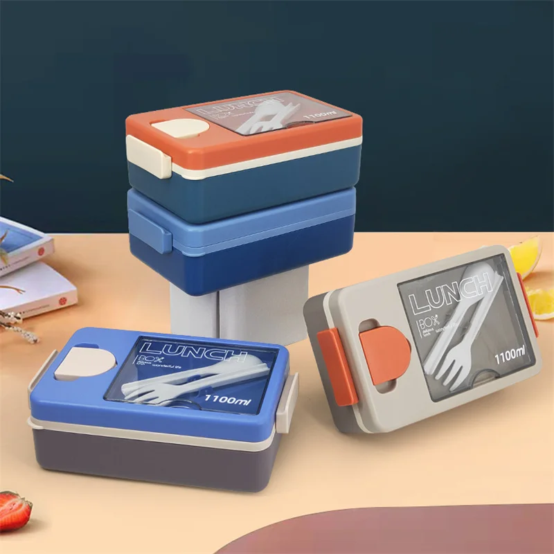 

Portable Lunch Box for Adults Kids School Office Microwave Safe Heated Bento Box Food Storage Containers with Spoon Fork