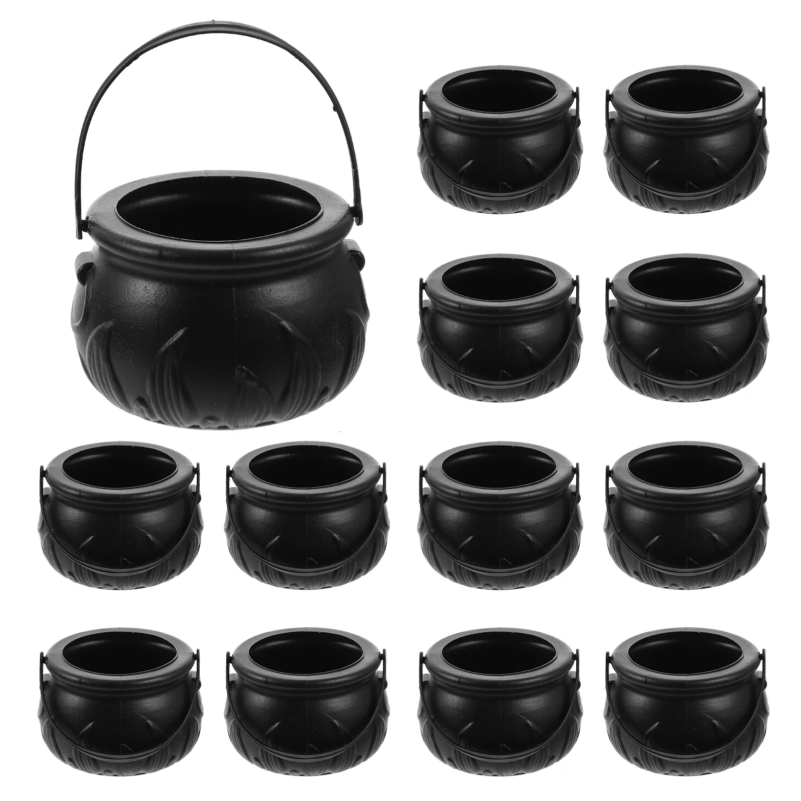 

12pcs Candy Bucket Candy Cauldron Holder Pot Witch Buckets Round Tote Trick or Treat Bags Holder for Nightclub Bar Party Favors