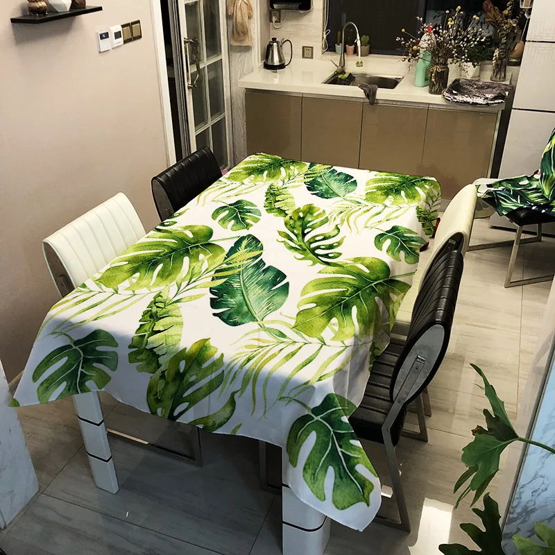 

Green Leave Tablecloths For Room Decoration Desk Cover Aesthetic Waterproof Kitchen Item Nape De Table Cover Rectangle 140x350cm