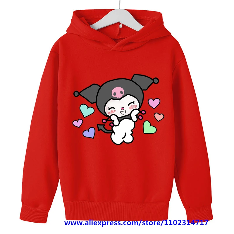 

Kawaii Kuromi Hoodie For Girls Long Sleeve Sweatshirts Children Spring Autumn Sanrio Cartoon Kids Casual Hooded MINISO Tops