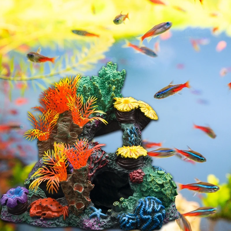 

X7AB Aquarium Coral Decor Fish Tank Coral Rock Cave Artificial Reef Resin Coral Ornaments Eco-friendly Safe and Harmless
