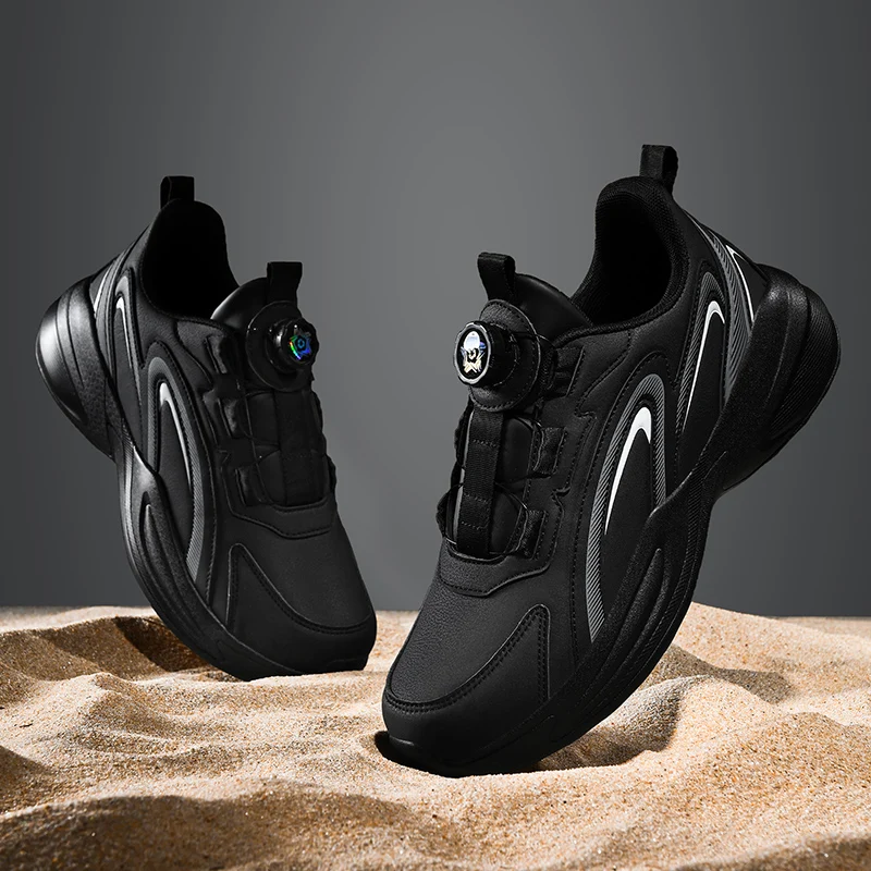 

Men Casual Swivel Automatic Buckle Sneakers Women Fashion Leather Running Shoes Non-slip Breathable Outdoor Soft Sport Shoes