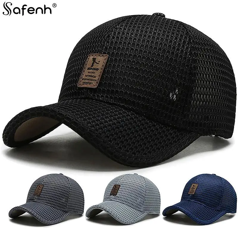 

Summer Men Baseball Hat Mesh Baseball Cap Solid Snapback Label Stick Sunhat Outdoor Breathable Hip Hop Baseball Hats Casquette