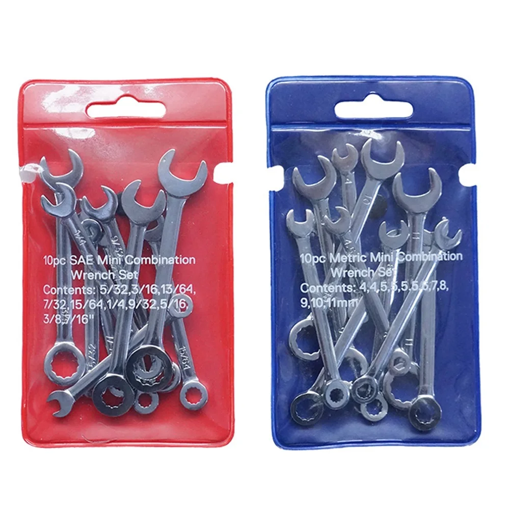 British/Metric Type Wrenches 10pcs Mini Spanner Wrenches Set Hand Tool Key Ring Spanner Explosion-proof Pocket