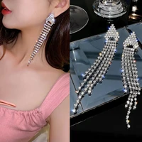 long geometric diamond studded tassel earrings new korean earrings temperament net red versatile earrings simple earrings women