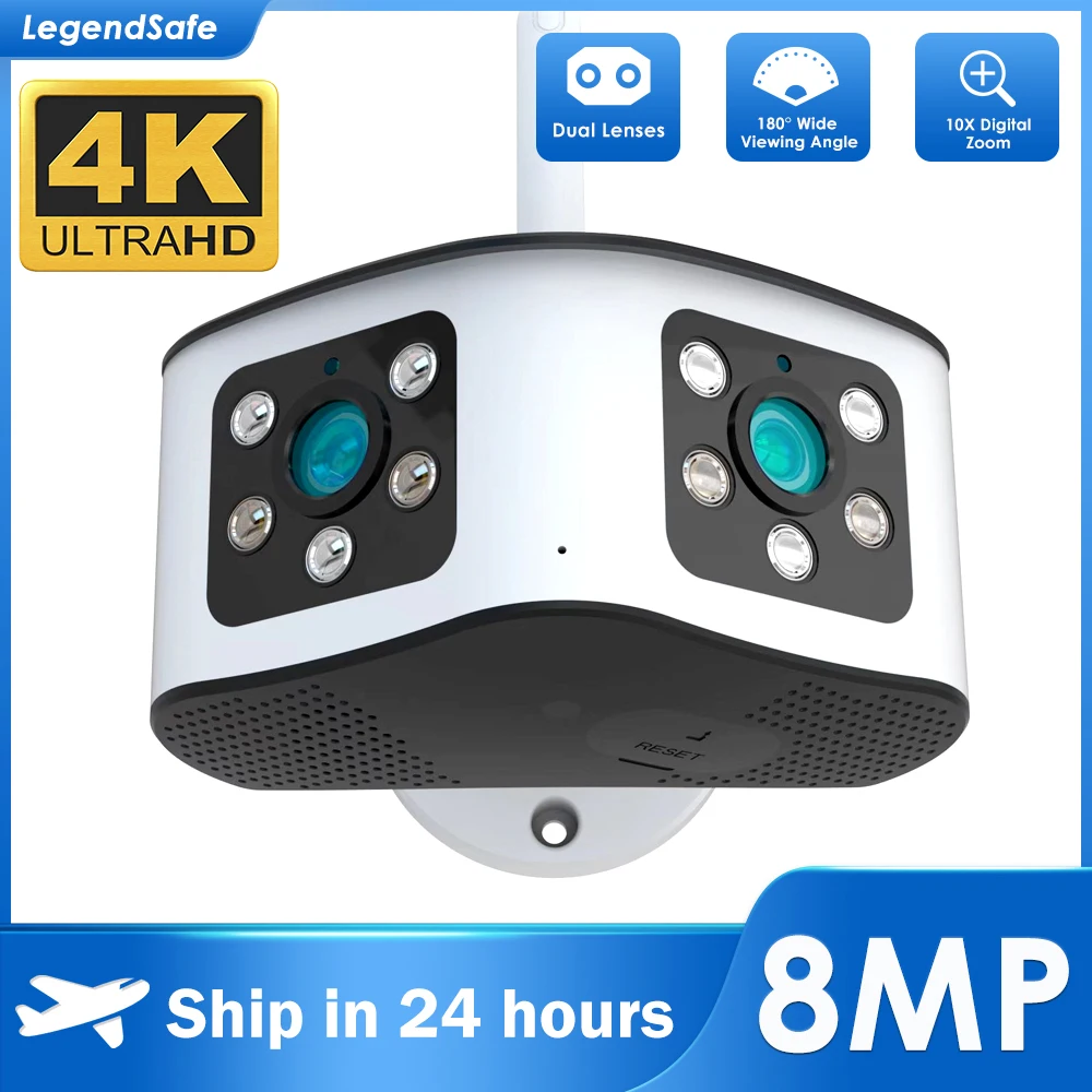 

4K 8MP 180° Wide Viewing Angle Panoramic WiFi Dual Lens Fixed IP Camera Outdoor Surveillance 6MP AI Human Detection Security Cam