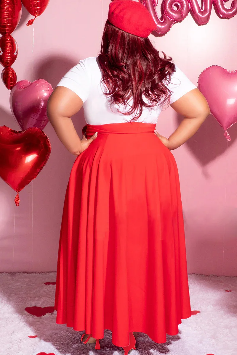 Plus Size New Women's Dress High Waist Lace-up Pocket A-line Skirt Letter Print Long Dress Loose Casual Female Clothes Robe