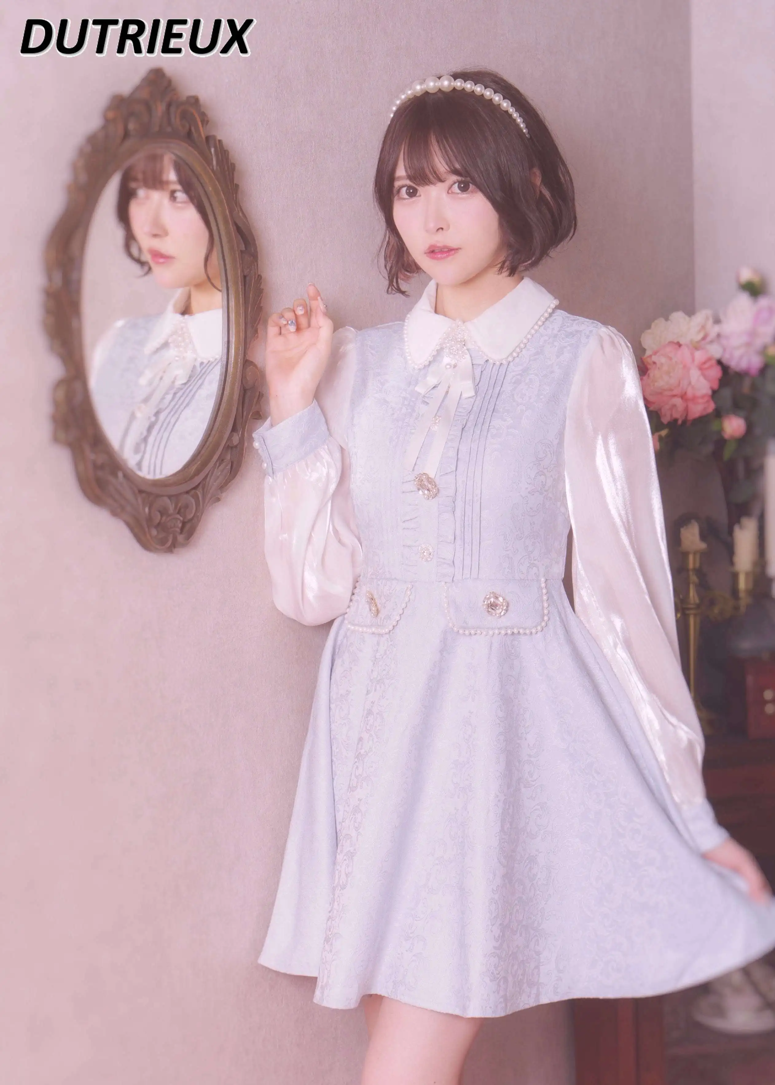 

Autumn and Winter New Exquisite Heavy Industry Women's Dress Diamond Buckle Japanese Style Casual Dress Sweet Vintage Dress