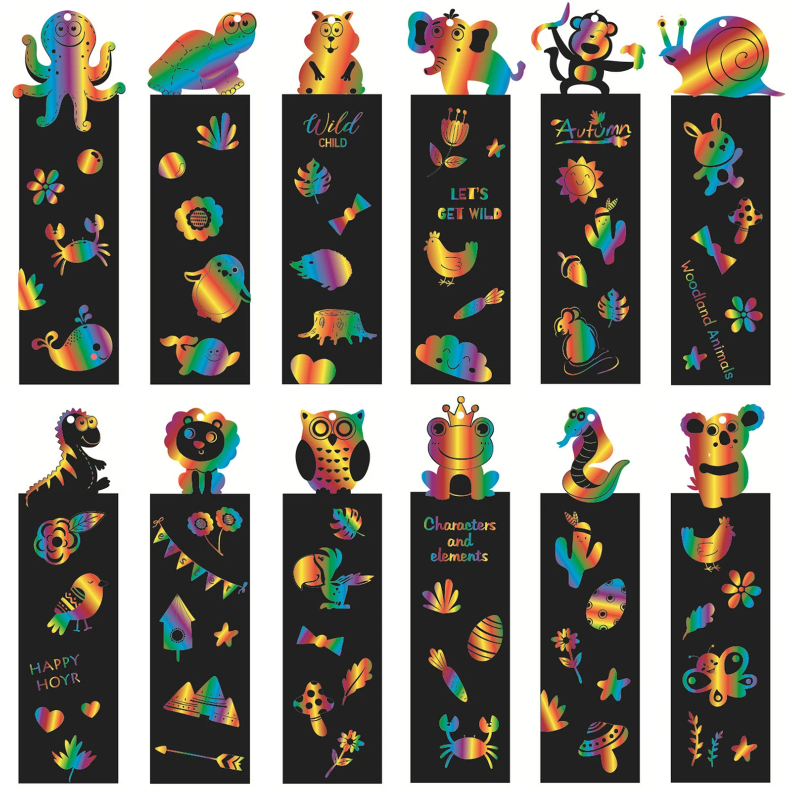 

8sets Scratch Art Bookmark Student Party With Ribbon DIY Craft Birthday Gift Multifunction Animal Style For Kids Cute Practical