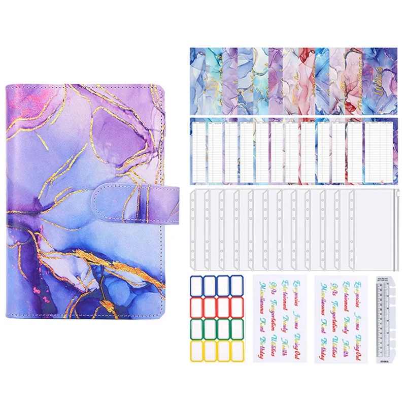 

A6 Colorful Money Budget Planner Binder Zipper Envelopes Cash Envelopes for Budgeting Money Organizer Purple