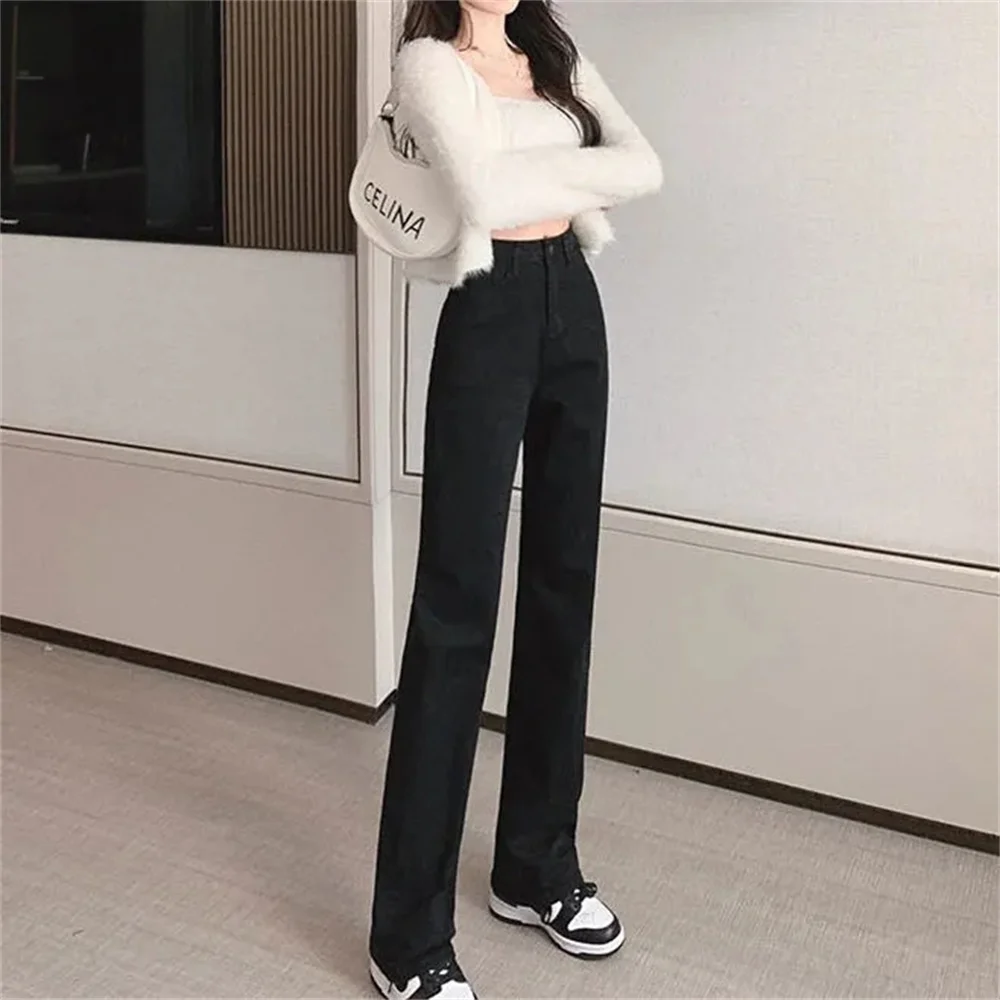 Black Blue 2023 High Waist Slim Thin Women Jeans Spring Autumn Purity Vintage Loose Straight Drag Casual Denim Pants