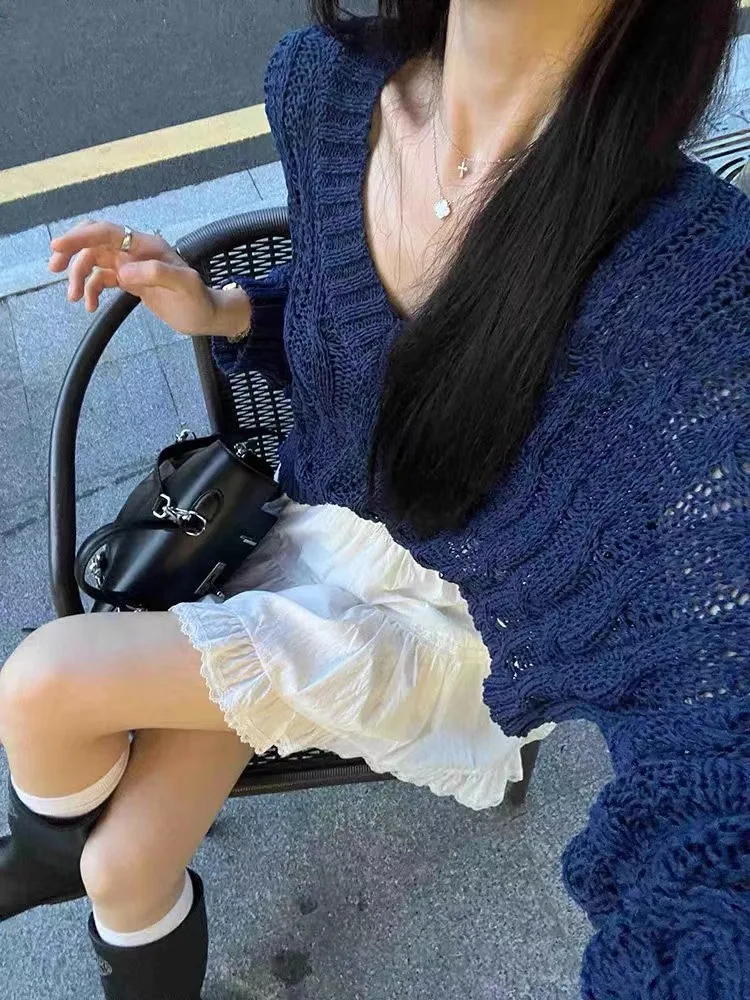 Азиатская культура Y2g Millennium Сексуальная одежда Комплект свитера с v-образным