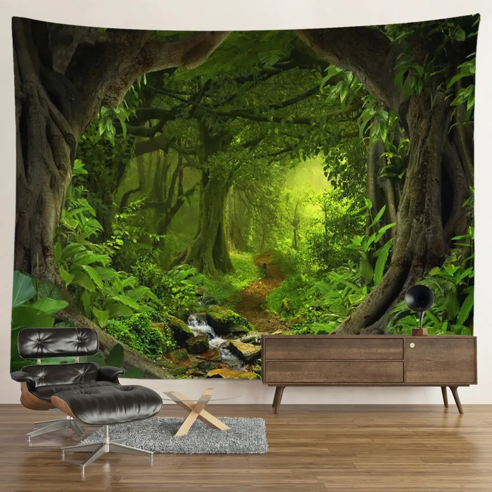 

Green Jungle Forest Tapestry Tree Mysterious Fantasy Wall Hanging Natural Landscape Aesthetic for Dorm Bedroom Home Wall Decor