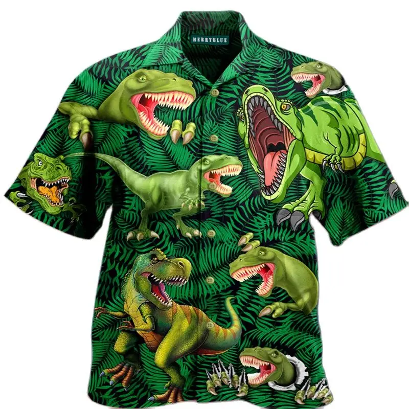 2022 3d Men's Shirts Breathable Green Dinosaur Hawaiian Shirts Men Youth Couples Beach Multi Color Casual T Shirt Free Shipping