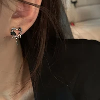 punk korean gothic style black love heart earrings for women girl 2022 new vintage fashion trend charm jewelry sweet jewelry