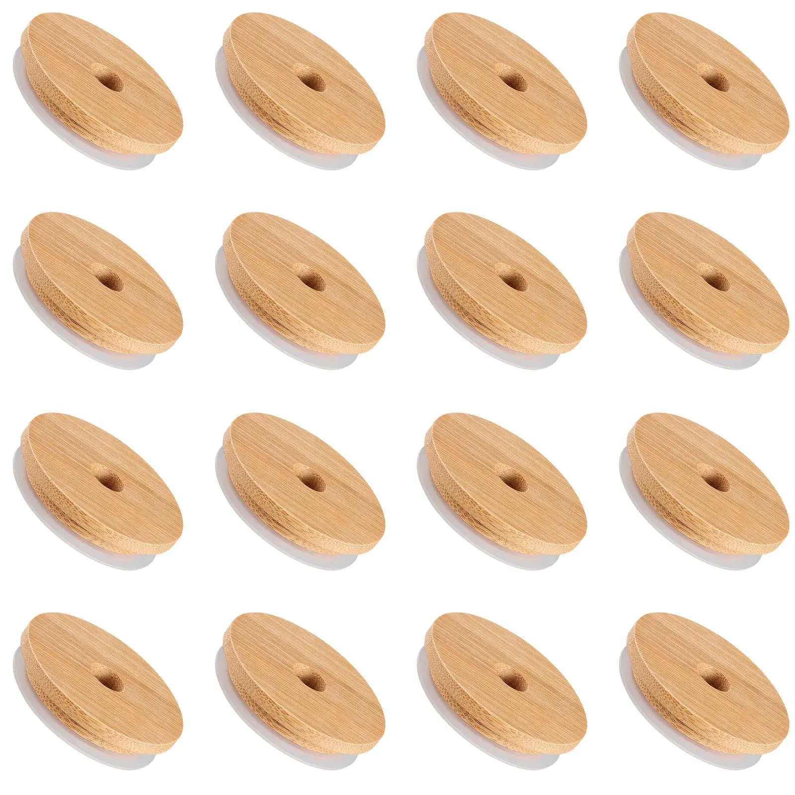 16Pcs Mason Jar Lids Straw Lid With Glass Hole Can Mouth Wide Wooden Beer Bottle Canning Bamboo For Cap Cup Covers Sealing Cover