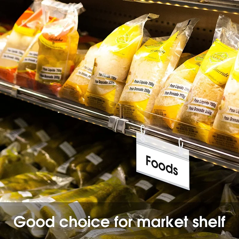 60 шт. пластиковых держателей ярлыков для корзины с ценником, полочкой из проволоки и зажимом, с защелкой и бумажными вставками.