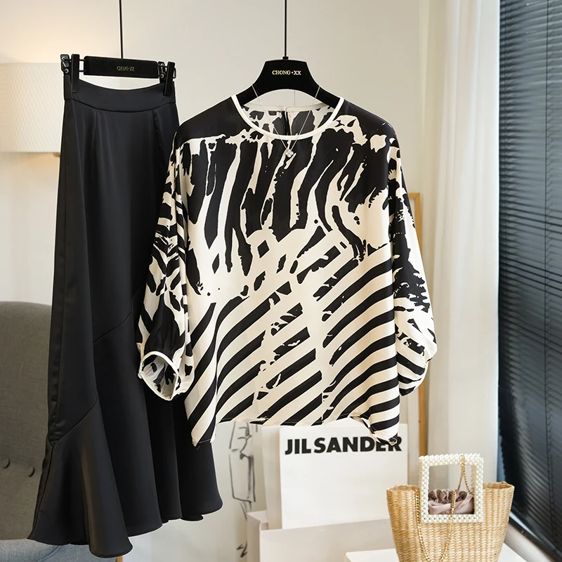 

YCMYUNYAN Summer 2023 New Chiffon Print Y2K Blouses Loose Short Sleeves Top O-neck Ladies Clothing Satin Print Women's Shirts