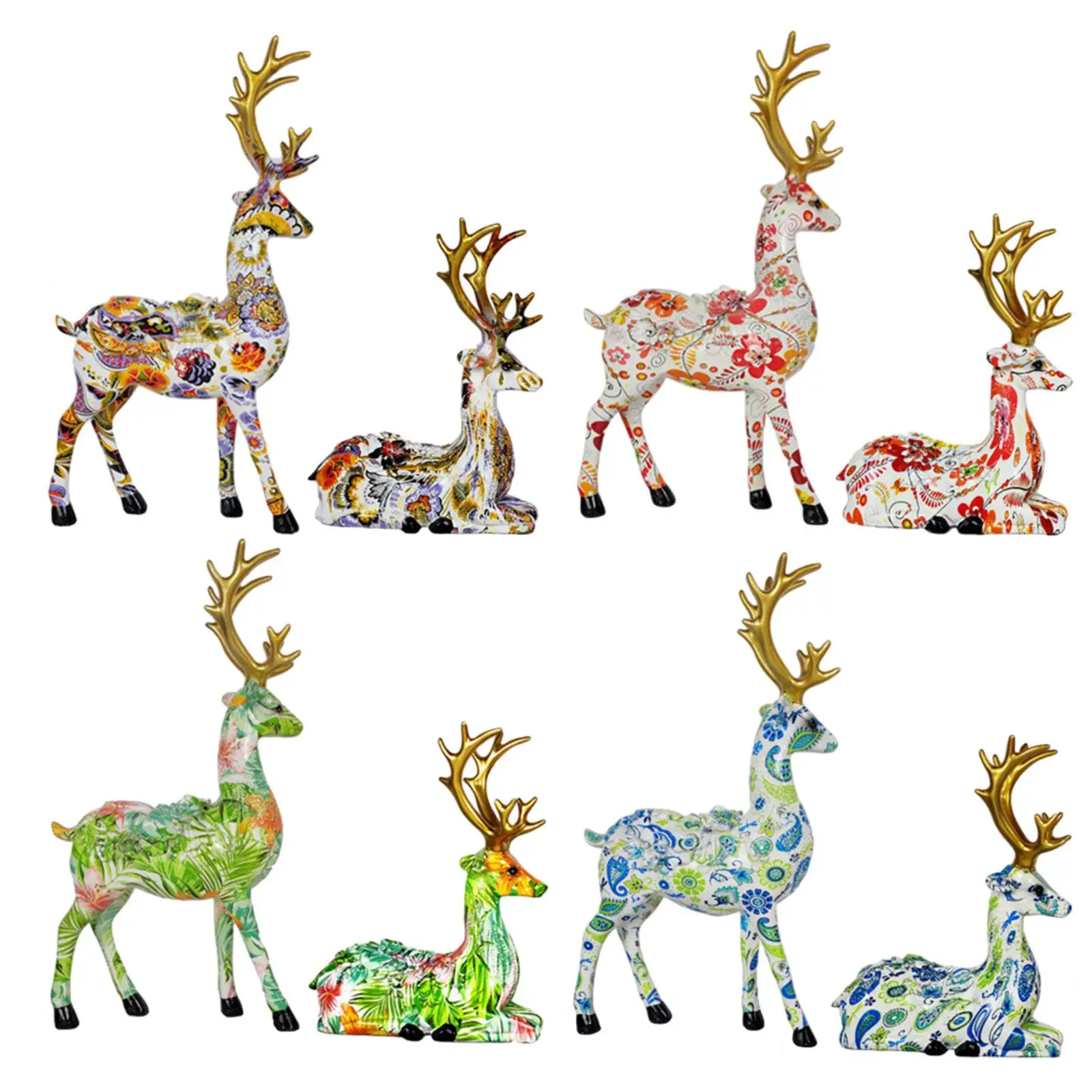 

2Pcs Reindeer Statues Realistic Desk Decorative Animal Sculptures Figurines for Spring Festival Cabinet New Year Birthday Party