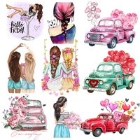 romantic rose car heat transfers for clothing diy iron on patches thermal stickers unicorn girl iron on transfer applique