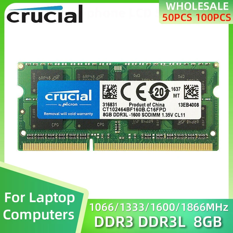 Crucial DDR3 DDR3L 8 Гб 1066 МГц 1333 МГц 1600 МГц 1866 МГц SO DIMM контактов для телефона оптом