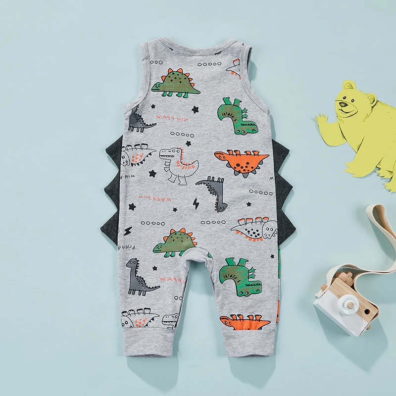 Baby Boy Dinosaur Romper Sleeveless Cartoon Animals Print Jumpsuit Summer Bodysuit | Rompers