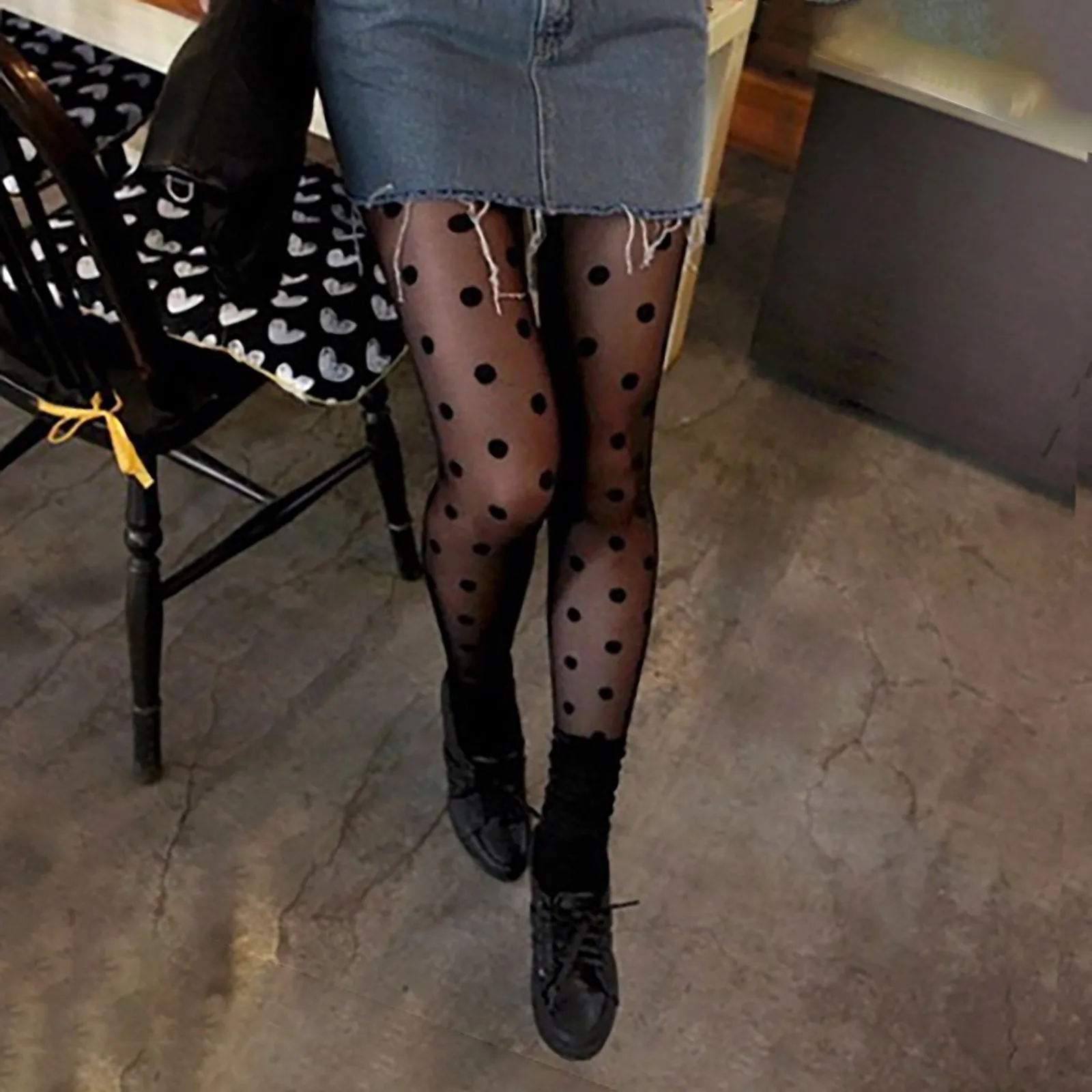 

Sexy Women Seamless Pantyhose Tight Nylon Pattern Print Fishnet Stocking Lace Mesh Hollow Out Gothic Polka Dot Hosiery