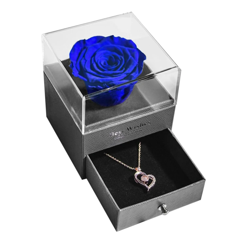 

Natural Eternal Rose Jewelry Box Necklace Preserved Flowers Proposal Ring Case Valentine's Gifts (Excluding Necklace)