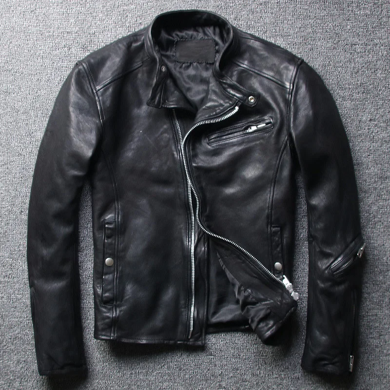 

Free shipping,Brand fashion mens slim genuine leather Jacket,black fashion soft sheepskin coat,Cool leather clothing.quality