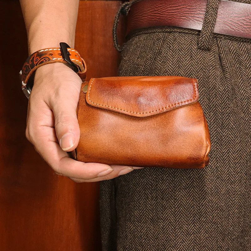 

Vintage fashion high quality natural real leather men and women universal coin wallet daily outdoor storage key bag card bag