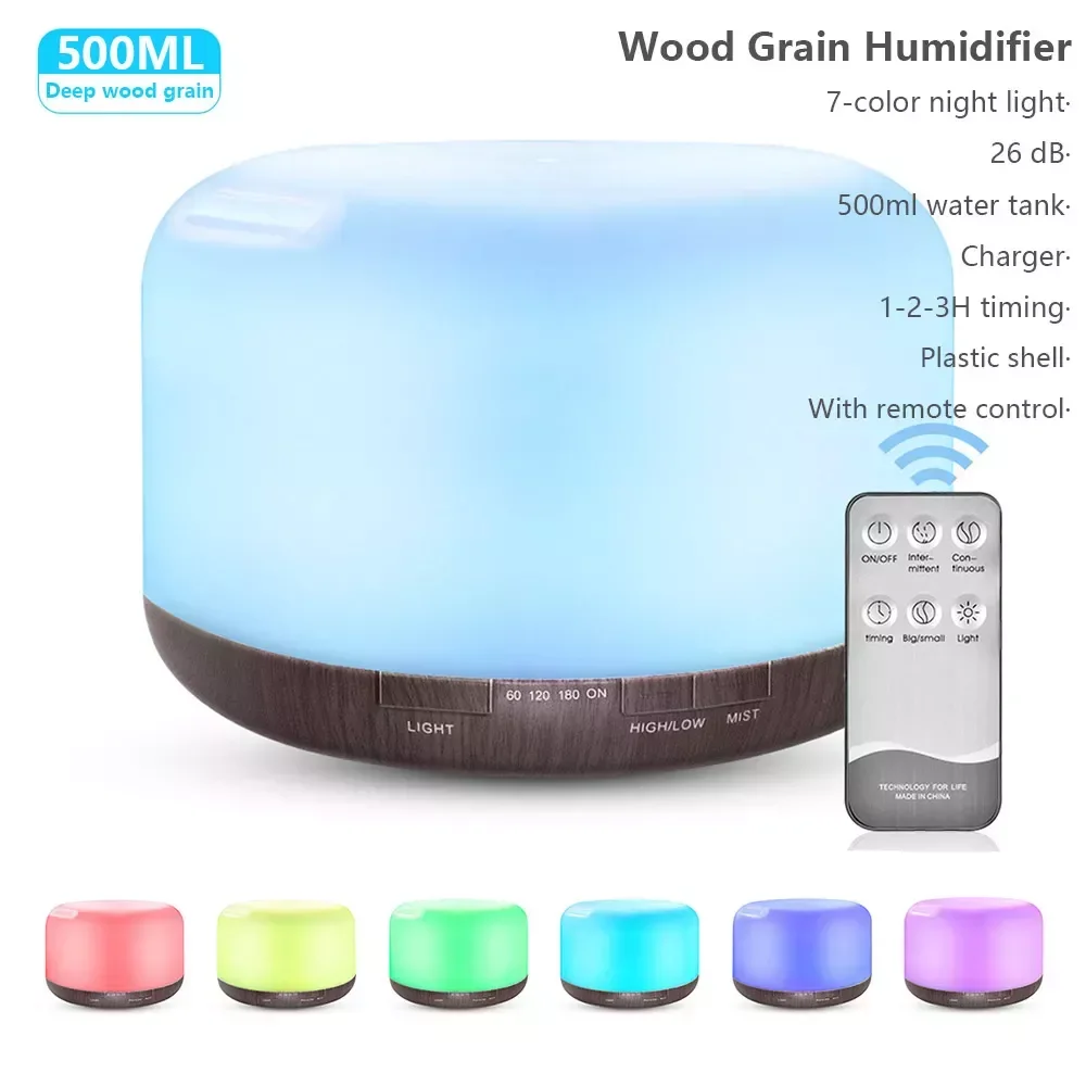 Humidifier Air Diffuser Difusor For Home 500ml Capacity Air Humidifier With 7 colors LED Light Humidificador