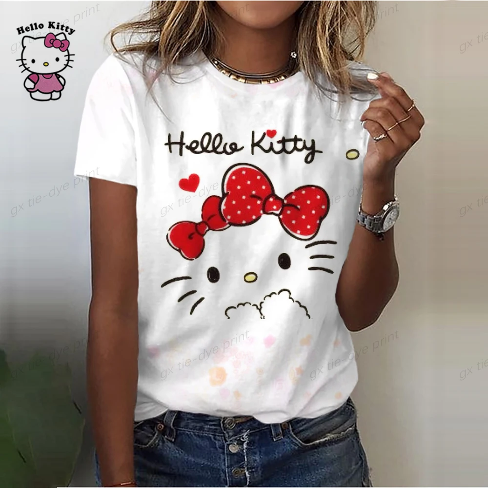 

Футболка женская оверсайз с круглым вырезом и принтом Hello Kitty