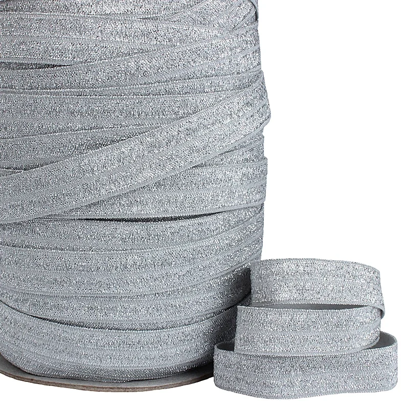 

(50 yards/lot) Flora Ribbons grey metallic foe fold over elastic for garment