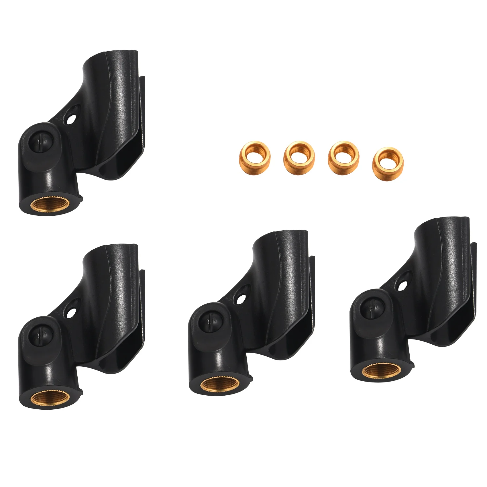 

Universal Microphone Clip Holder with 5/8 Inch Male to 3/8 Inch Female Nut Adapters Black (4-Pack)