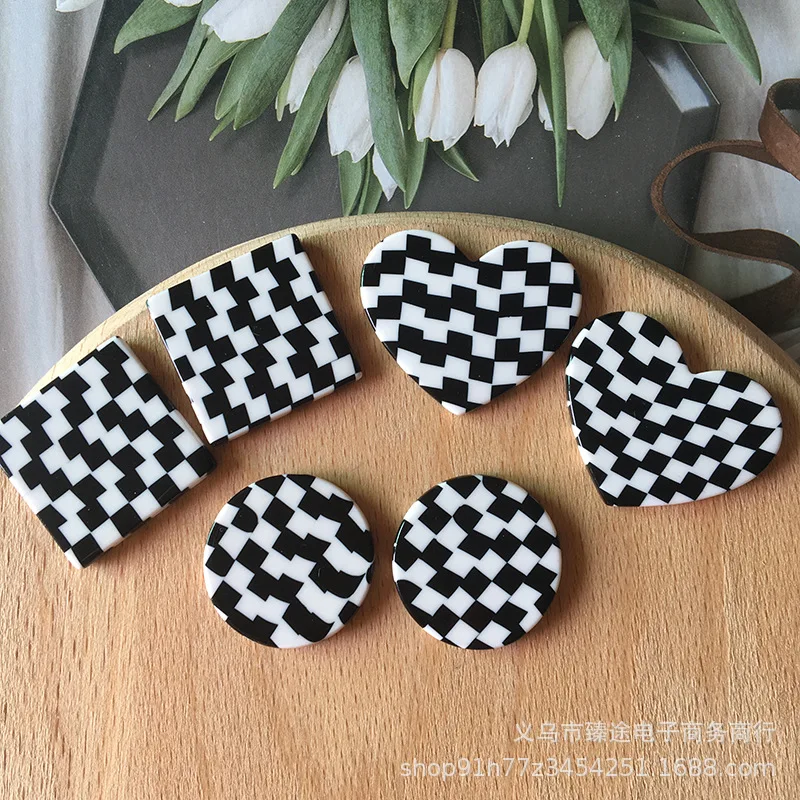 

5pcs classic irregular black and white lattice geometric square round heart-shaped acrylic accessories diy earrings wholesale