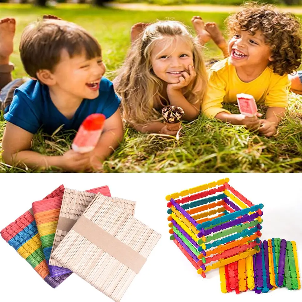 

50Pcs Natural Wooden Sticks Popsicle Ice Cream Stick Child DIY Handmade House Art Craft Kids Toys Gift Birthday Party Decoration