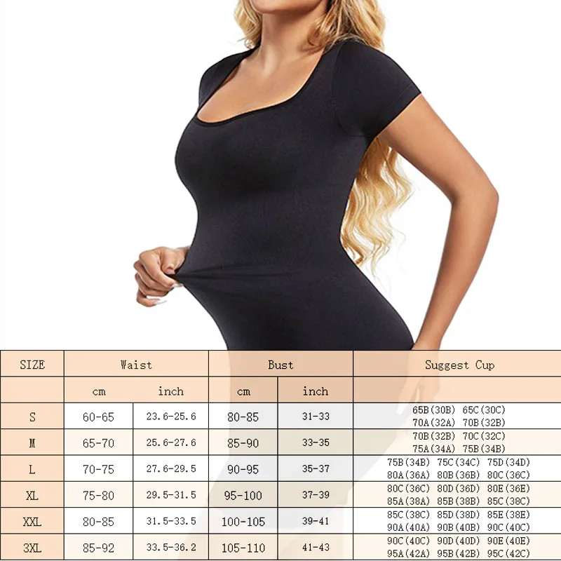 GUUDIA с квадратным вырезом и контролем живота коротким рукавом эластичное женское