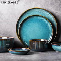 kinglang nordic style kiln glazed ceramic rice salad bowl soup bowl round dish dinner plate tableware