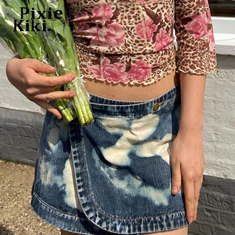 

Женская джинсовая юбка-трапеция PixieKiki Y2k, с заниженной талией