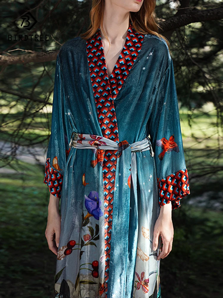 Birdtree 18% Шелк тутового шелкопряда Элегантные Бархатные пижамы для ...