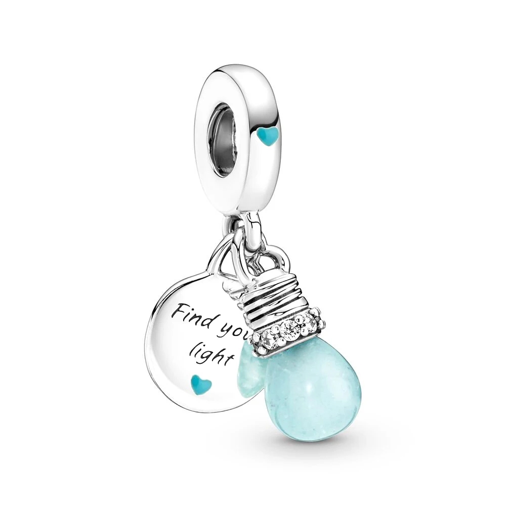 

925 Sterling Silver Luminous Light Bulb Charm with Double Pendant fit Original Pandora Bracelet DIY Jewelry for Women Gifts