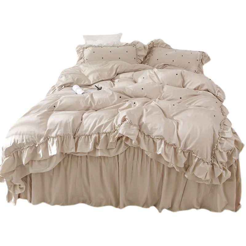 

Light Luxury Embroidery Cotton Bed Four-Piece Princess Style Ruffled Girl's Heart Bed Skirt