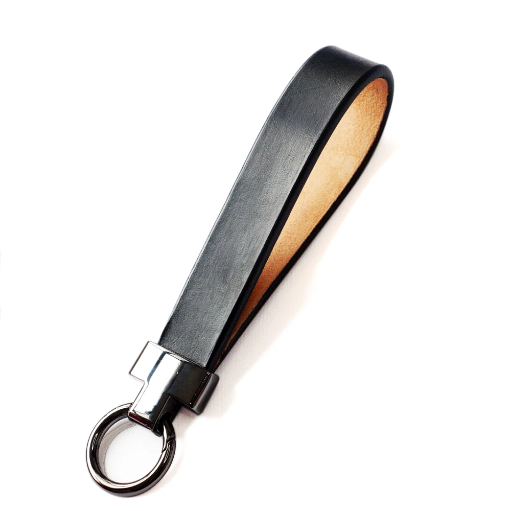 

YLTEI Vegetable Tanned Leather Pure Handmade Black Car Key Chain Ring Buckle Pendant,Real Natural Cowhide Metal Keychains Gift