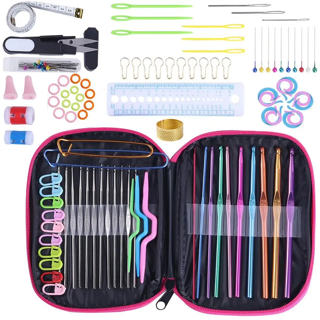 

100Pcs/22Pcs DIY 22 Sizes Crochet Hooks Needles Stitches Knitting Craft Case Crochet agulha set Weaving Tools Sewing Tools