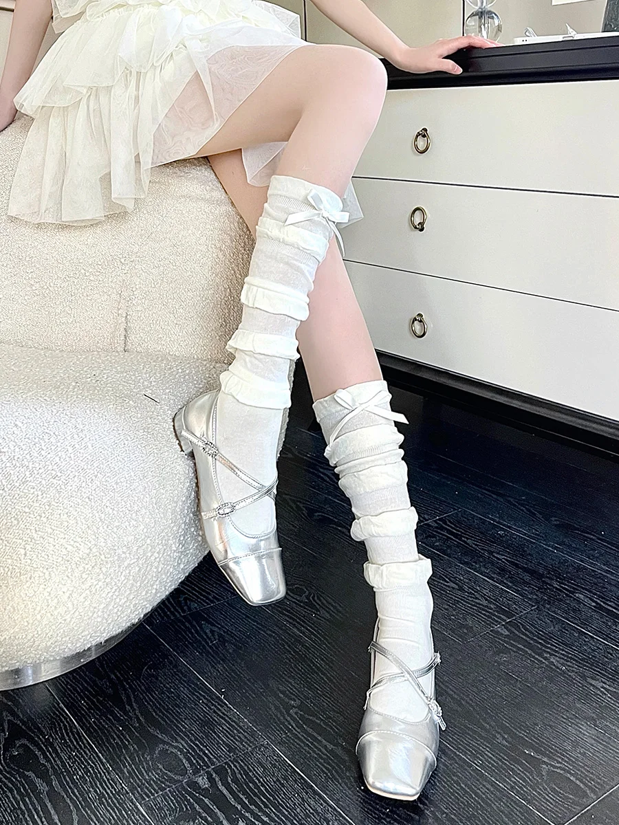 Женские носки в японском балетном стиле милые многослойные кружевные белые до