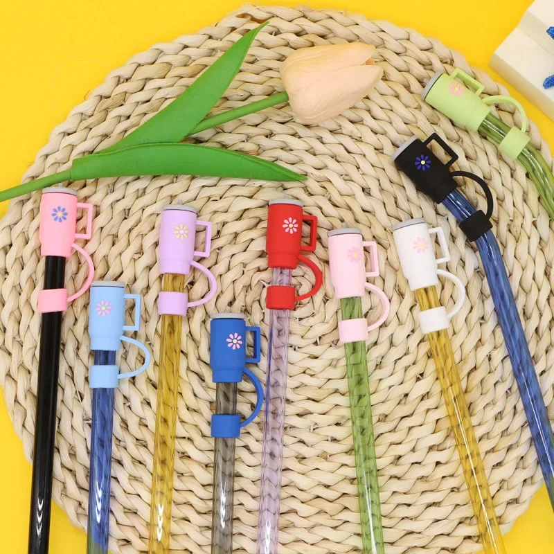 

1pcs Cartoon Cute Tea Cup Design Straw Cover Reusable Straw Cap Dust and Splash Plugs 10mm Straw Sealed Party Decoration Tool