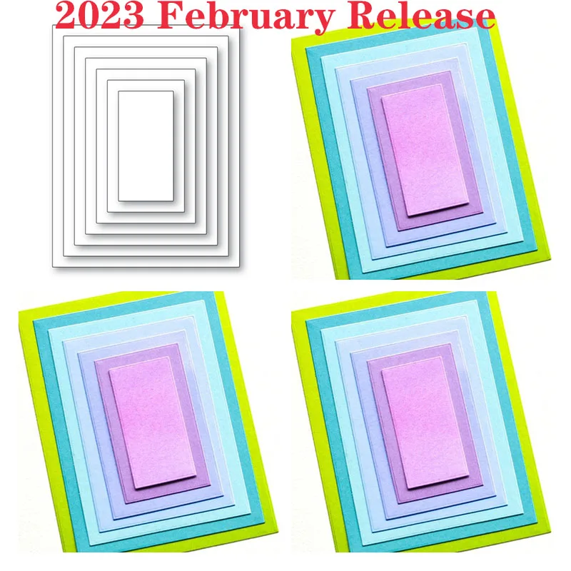 Прямоугольные рамки февраль 2023 выпуск металлические Вырубные штампы для «сделай сам» Скрапбукинг ремесла Сделай Сам изготовление фотоальбома украшение ручной работы