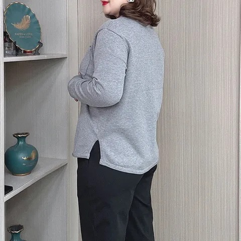 Женский вязаный кардиган с отложным воротником, повседневный свободный джемпер большого размера с вышивкой и карманами, модель 2024 на осень и зиму, 4045